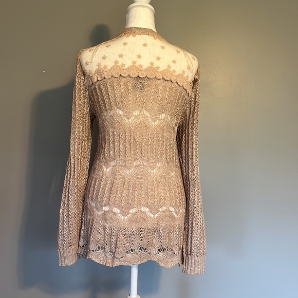 American Rag Pale Pink Cardigan Sweater with Lace Detail, Size Medium - Picture 5 of 6